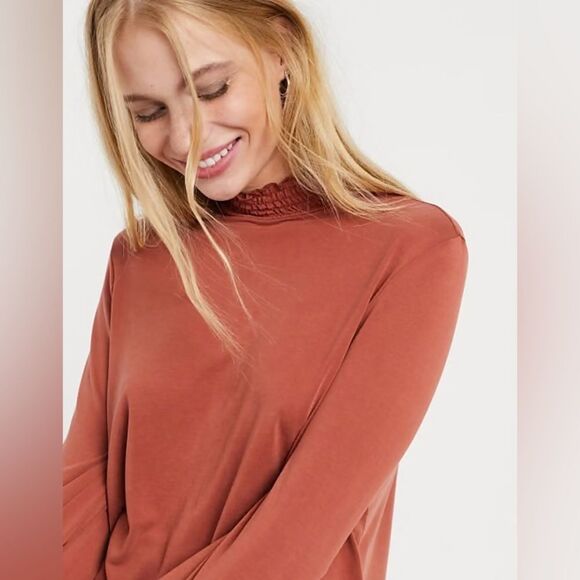 Madewell Rust Texture & Thread Ruffled Mockneck Long Sleeve Light Top XS - Picture 3 of 5
